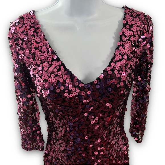 Nwt Scala Plum Pink Sequins Mesh Stretchy Bodycon Dress Size 4 - Picture 3 of 17